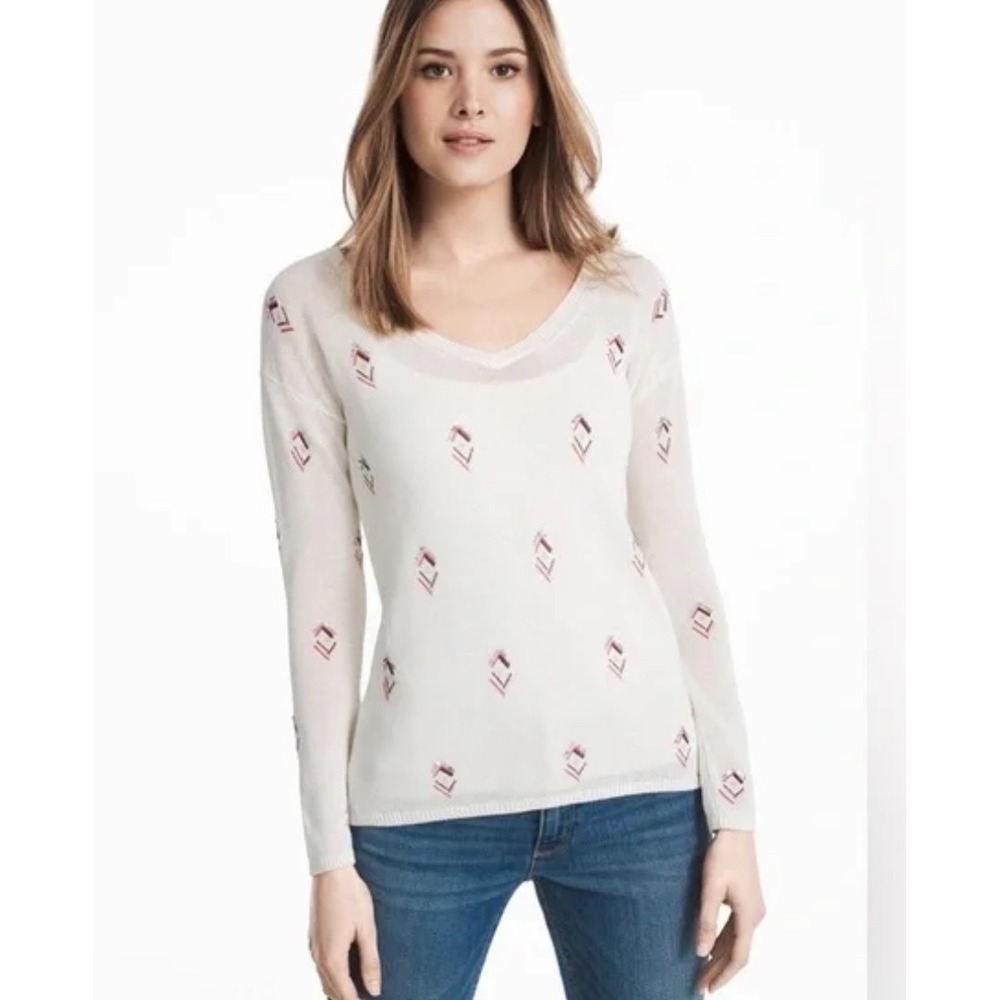 White House Black‎ Market Sequin Sweater V-Neck Long Sleeve Top XS